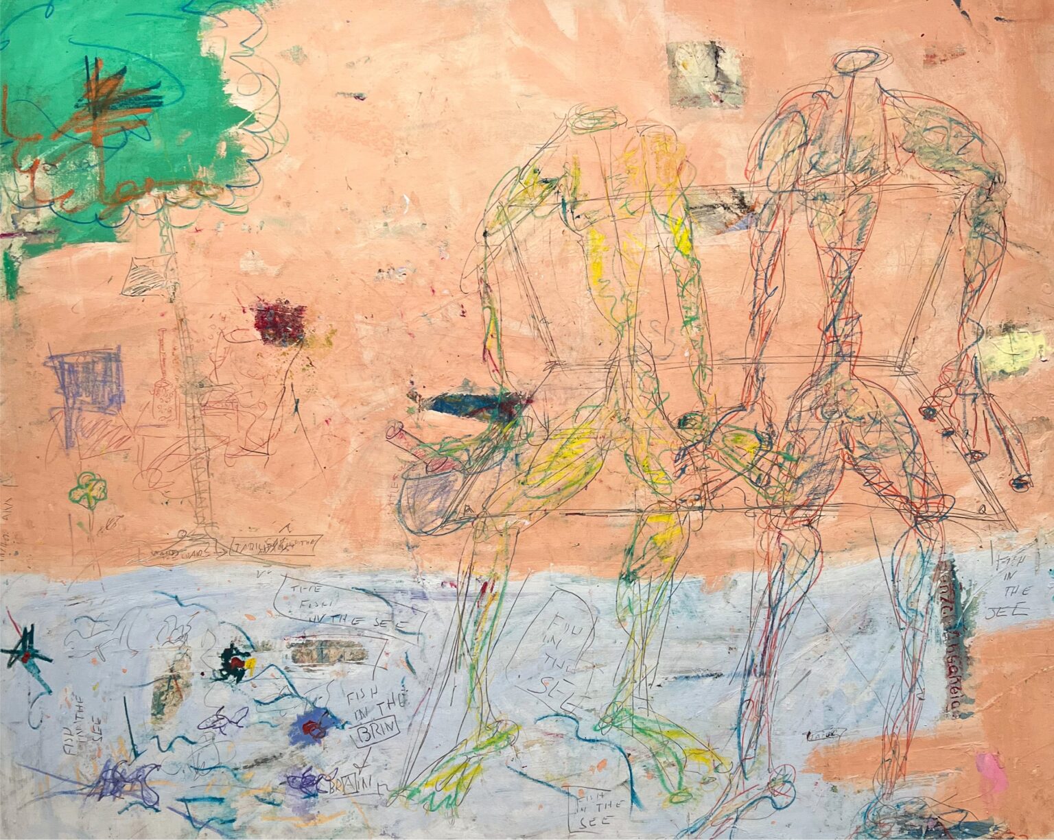 FISH IN THE SEE | 190 cm x 150 cm | Acrylic and oil pastel on canvas